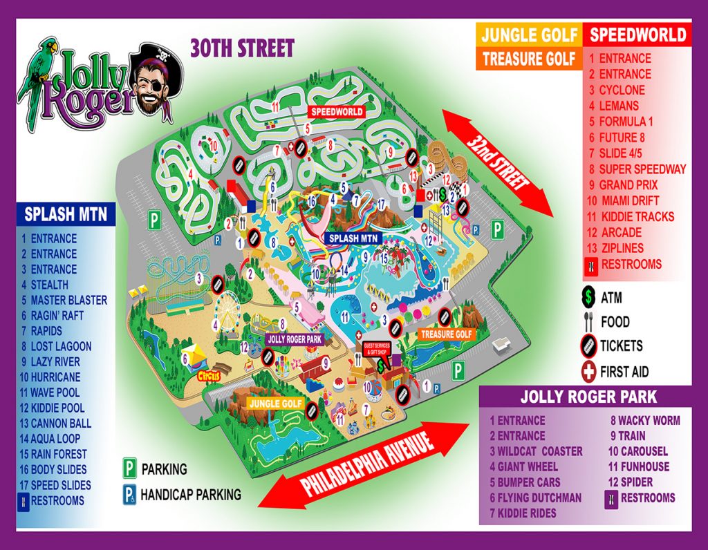 Park Map Jolly Roger Splash Mountain Water Park Ocean City MD